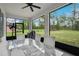Inviting screened lanai with glass top table and comfortable white chairs, perfect for outdoor dining at 5239 Sw 114Th Street Rd, Ocala, FL 34476