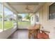 Relaxing screened porch with seating, ceiling fan, and views of the backyard at 10720 Sw 63Rd Ave, Ocala, FL 34476
