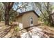 The shed features siding walls, a front door and a shingled roof at 10835 Se Highway 464C, Ocklawaha, FL 32179