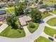 Aerial view of the property showcases manicured lawns, mature trees, a screened pool and a serene residential setting at 4300 Nw 4Th Cir, Ocala, FL 34475