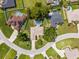 Aerial view of a home in a suburban neighborhood featuring a swimming pool and well-maintained landscaping at 4300 Nw 4Th Cir, Ocala, FL 34475