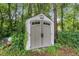 Outdoor backyard shed surrounded by green plants and trees and double doors at 2602 Ne 2Nd Ave, Ocala, FL 34470
