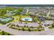 An aerial view highlights community pool, tennis courts, and well maintained residences at 4416 Homan Loop, The Villages, FL 32163