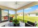 Screened patio with outdoor seating and views of the backyard at 4416 Homan Loop, The Villages, FL 32163
