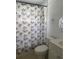 Well-lit bathroom with a leaf-patterned shower curtain and white fixtures at 6415 Ne 23Rd Ave, Ocala, FL 34479