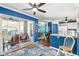 Breakfast nook that opens up to a sunroom with wicker furniture and updated, colorful kitchen at 7242 Sw 115Th Pl, Ocala, FL 34476