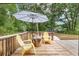 Backyard deck features outdoor seating shaded by a large umbrella at 3640 Se 131St Ln, Belleview, FL 34420