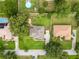 Aerial view showcasing a residential neighborhood with green lawns, mature trees and swimming pools at 4360 Se 106Th St, Belleview, FL 34420