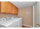 Functional laundry area with washer, dryer, and upper cabinets for ample storage at 4602 Se 28Th St, Ocala, FL 34480