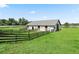 Scenic view of the equestrian barn surrounded by green pastures and fencing, perfect for horse lovers at 7041 Ne 22Nd Court Rd, Ocala, FL 34479