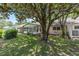Serene backyard with a large tree providing shade, a screened patio, and well-maintained landscaping at 9065 Sw 82Nd Ter # G, Ocala, FL 34481