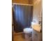 Small bathroom featuring a toilet, vanity, and shower with curtain at 2312 Ne 37Th St, Ocala, FL 34479