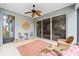 Cozy screened patio featuring wicker furniture, ceiling fan, and sliding glass doors for indoor/outdoor living at 7454 Sw 101St Ave, Ocala, FL 34481