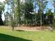A picturesque backyard with lush greenery, trees, and a well-maintained lawn, as seen from the porch at 80 Hickory Course Loop, Ocala, FL 34472