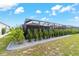 View of backyard with mature shrubbery surrounding the screened-in patio at 8913 Sw 76Th Ln, Ocala, FL 34481