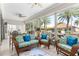 Inviting sunroom with wicker seating, vibrant cushions, and palm tree views at 9120 Se 125Th Loop, Summerfield, FL 34491
