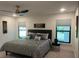 Comfortable bedroom with a ceiling fan, two large windows, and modern decor at 1245 Nw 73Rd Ter, Ocala, FL 34482