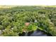 Picturesque aerial view of the house by the lake, surrounded by trees and natural beauty at 19620 Fox Trl, Dunnellon, FL 34432