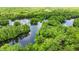 Panoramic aerial shot highlighting the lakefront house embraced by lush greenery and tranquil waters at 19620 Fox Trl, Dunnellon, FL 34432