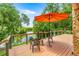 Outdoor space with table, chairs, and umbrella overlooking the peaceful river scenery at 19620 Fox Trl, Dunnellon, FL 34432