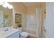 Charming bathroom featuring a shower-tub combination, complemented by neutral tones and decorative wall art at 13170 Se 92Nd Court Rd, Summerfield, FL 34491