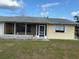 Single-story home features a screened porch, shutters, and an attached one-car garage on a cloudy day at 499 Water Rd, Ocala, FL 34472