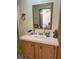 Bathroom vanity area with mirror, sink, and wooden cabinets at 5862 Sw 160Th Ct, Ocala, FL 34481
