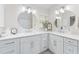 Bright bathroom with double vanity, white cabinets and modern fixtures, offering a clean, stylish design at 3001 Hillside Ln, The Villages, FL 32162