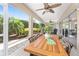 Enjoy outdoor dining on this spacious screened-in patio with lush landscaping views at 3001 Hillside Ln, The Villages, FL 32162