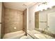 Bathroom with shower-tub combination, single sink with granite countertop, and linen closet at 9 Hemlock Terrace Ln, Ocala, FL 34472