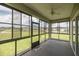 Screened porch with ceiling fan and view of the backyard at 7828 Sw 74Th Loop, Ocala, FL 34481