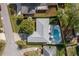 Aerial view of home showcasing the backyard pool and a well maintained roof at 2014 Bardmoor, Winter Haven, FL 33884