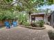 Outdoor patio with brick pavers, lush landscaping, and comfortable seating for relaxing and entertaining outdoors at 3808 Gaines Dr, Winter Haven, FL 33884