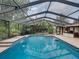 A inviting pool with a waterfall feature, surrounded by verdant landscaping and a screen enclosure at 3808 Gaines Dr, Winter Haven, FL 33884