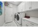 Laundry room with white cabinets, washer, and dryer at 473 Adams View Ln, Auburndale, FL 33823