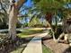 Walkway with mature trees and green grass at 19 Aspen Dr. # 19, Haines City, FL 33844