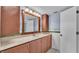 Updated bathroom with wood cabinets and a large mirror at 48 Nottingham Way, Haines City, FL 33844