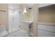 Modern bathroom with patterned wallpaper and glass shower at 2300 N Scenic Hwy # 37, Lake Wales, FL 33853