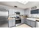 Updated kitchen featuring gray cabinets, butcher block counters, and stainless steel appliances at 3457 Raleigh Dr, Winter Haven, FL 33884