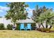 Landscaped backyard with two blue chairs at 3946 Bedford Ave, Winter Haven, FL 33884