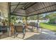 Relaxing patio with covered gazebo, seating area, and paver stones at 3966 Oak Loop # 13, Mulberry, FL 33860