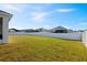 Large backyard with grassy lawn and white vinyl fence at 425 Riders Loop, Auburndale, FL 33823
