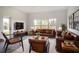 Comfortable living room with brown leather sofas and a large window at 3526 Valleyview Dr, Kissimmee, FL 34746
