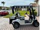 Silver golf cart with striped canopy, parked on a brick driveway at 4195 Muirfield Loop, Lake Wales, FL 33859