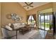 Living room features lake views and a ceiling fan at 608 Sweet Bay Cir, Winter Haven, FL 33884