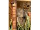 Unique outdoor shower with wood and tile accents, complemented by lush greenery, offering a private open-air experience at 1 Casarena Ct, Winter Haven, FL 33881