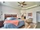 Comfortable main bedroom with tray ceilings, wood floors, and ensuite bathroom at 1510 Shorewood Dr, Auburndale, FL 33823