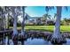 View of the home's backyard, featuring mature trees, a screened-in pool, and lush green grass at 3312 Eagles Trce, Winter Haven, FL 33884