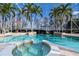 Close-up of an enclosed pool and spa with a covered patio and views of the water, creating a private oasis at 3312 Eagles Trce, Winter Haven, FL 33884