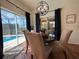 Cozy dining area with pool view, stylish lighting, and comfortable seating at 4540 Turnberry Ln, Lake Wales, FL 33859